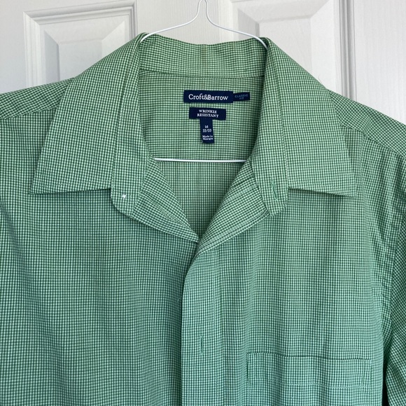 CROFT & BARROW Men’s casual sz. L tiny yel-gr checks on wh. Wrinkle resist   $10 - Picture 4 of 4
